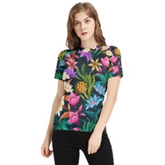 Floral Print  Women s Short Sleeve Rash Guard by BellaVistaTshirt02