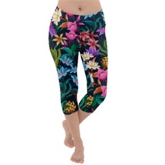 Floral Print  Lightweight Velour Capri Yoga Leggings