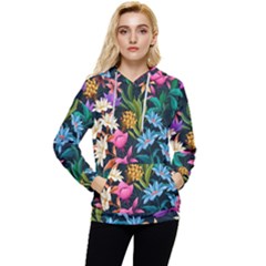 Floral Print  Women s Lightweight Drawstring Hoodie