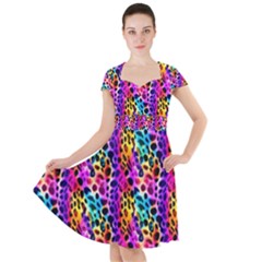 Rainbow Leopard Cap Sleeve Midi Dress by DinkovaArt