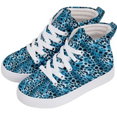 Blue Leopard Kids  Hi-top Skate Sneakers by DinkovaArt