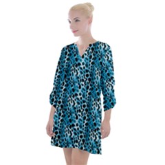 Blue Leopard Open Neck Shift Dress