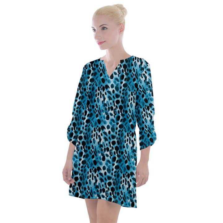 Blue Leopard Open Neck Shift Dress