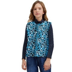 Blue Leopard Kid s Short Button Up Puffer Vest	 by DinkovaArt