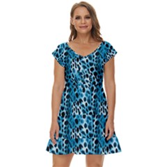 Blue Leopard Short Sleeve Tiered Mini Dress