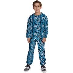 Blue Leopard Kids  Sweatshirt Set by DinkovaArt