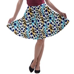 Blue Beige Leopard A-line Skater Skirt by DinkovaArt