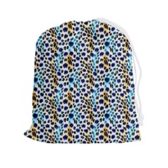 Blue Beige Leopard Drawstring Pouch (2xl) by DinkovaArt