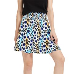 Blue Beige Leopard Waistband Skirt by DinkovaArt