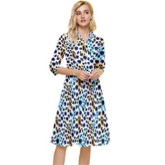 Blue Beige Leopard Classy Knee Length Dress by DinkovaArt