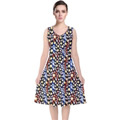 Colorful Leopard V-neck Midi Sleeveless Dress  by DinkovaArt