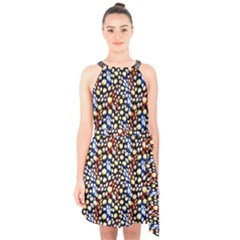 Colorful Leopard Halter Collar Waist Tie Chiffon Dress by DinkovaArt