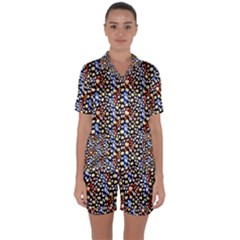 Colorful Leopard Satin Short Sleeve Pajamas Set by DinkovaArt