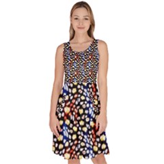Colorful Leopard Knee Length Skater Dress With Pockets by DinkovaArt