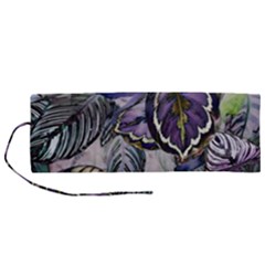 Dark Leaves Roll Up Canvas Pencil Holder (m) by DinkovaArt