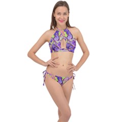 Purple Leaves Cross Front Halter Bikini Set by DinkovaArt