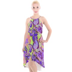 Purple Leaves High-low Halter Chiffon Dress  by DinkovaArt