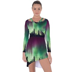 Aurora Borealis Northern Lights Nature Asymmetric Cut-out Shift Dress