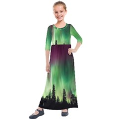 Aurora Borealis Northern Lights Nature Kids  Quarter Sleeve Maxi Dress