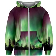 Aurora Borealis Northern Lights Nature Kids  Zipper Hoodie Without Drawstring by Ravend