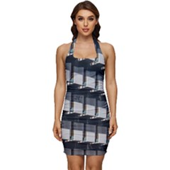 Balcony Pattern Sleeveless Wide Square Neckline Ruched Bodycon Dress