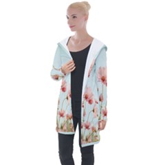 Cosmos Flower Blossom In Garden Longline Hooded Cardigan