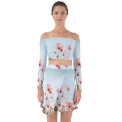 Cosmos Flower Blossom In Garden Off Shoulder Top With Skirt Set by artworkshop