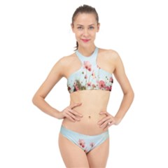 Cosmos Flower Blossom In Garden High Neck Bikini Set