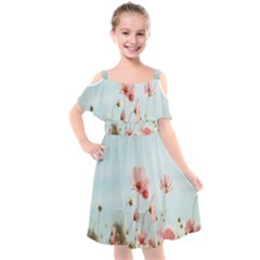 Cosmos Flower Blossom In Garden Kids  Cut Out Shoulders Chiffon Dress by artworkshop