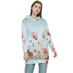 Cosmos Flower Blossom In Garden Women s Long Oversized Pullover Hoodie by artworkshop
