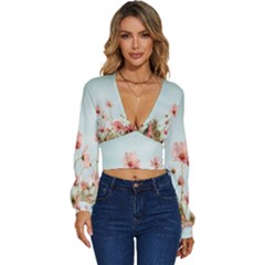 Cosmos Flower Blossom In Garden Long Sleeve Deep-v Velour Top by artworkshop