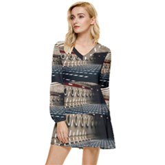 Dark Tunnels Within A Tunnel Tiered Long Sleeve Mini Dress