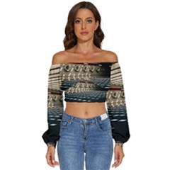 Dark Tunnels Within A Tunnel Long Sleeve Crinkled Weave Crop Top by artworkshop