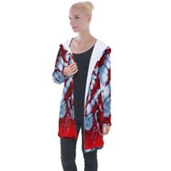 Design Pattern Decoration Longline Hooded Cardigan