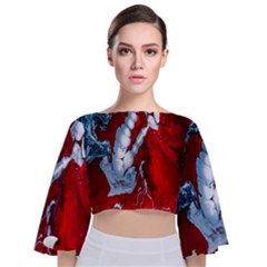 Design Pattern Decoration Tie Back Butterfly Sleeve Chiffon Top