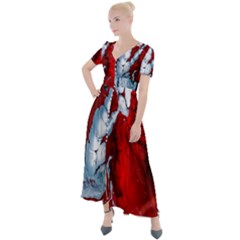 Design Pattern Decoration Button Up Short Sleeve Maxi Dress