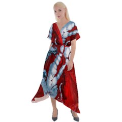 Design Pattern Decoration Cross Front Sharkbite Hem Maxi Dress