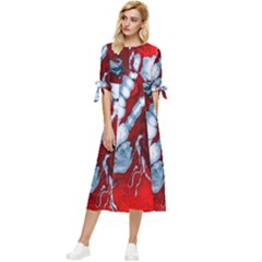 Design Pattern Decoration Bow Sleeve Chiffon Midi Dress