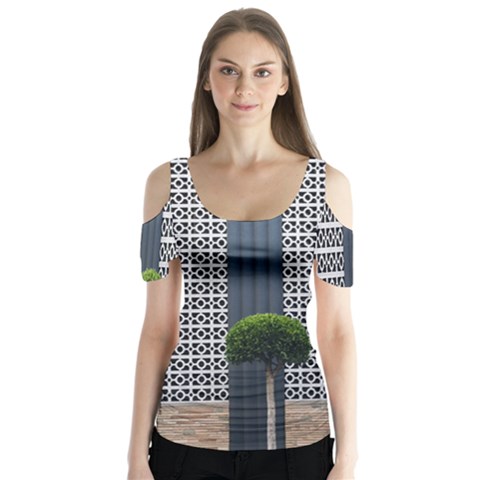 Exterior Building Pattern Butterfly Sleeve Cutout Tee  by artworkshop