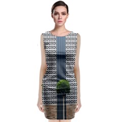 Exterior Building Pattern Sleeveless Velvet Midi Dress