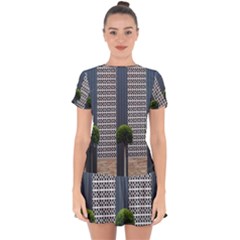 Exterior Building Pattern Drop Hem Mini Chiffon Dress by artworkshop