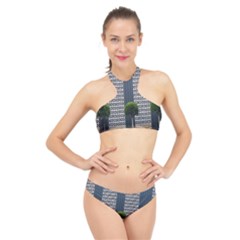 Exterior Building Pattern High Neck Bikini Set