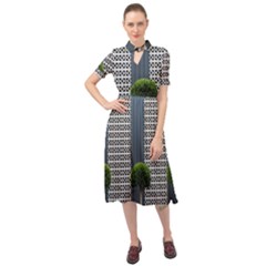 Exterior Building Pattern Keyhole Neckline Chiffon Dress by artworkshop