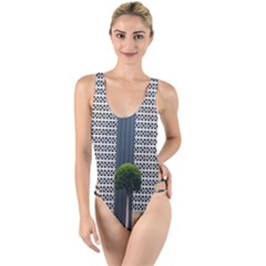 Exterior-building-pattern High Leg Strappy Swimsuit by artworkshop