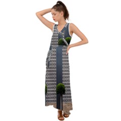 Exterior-building-pattern V-neck Chiffon Maxi Dress