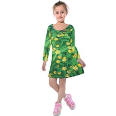 Flower Plant Spring Kids  Long Sleeve Velvet Dress by artworkshop