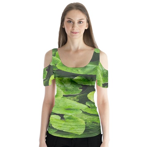 Layered Plant Leaves Iphone Wallpaper Butterfly Sleeve Cutout Tee  by artworkshop