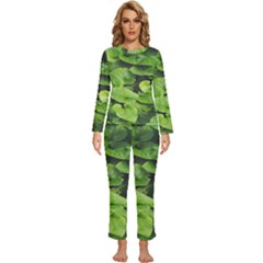 Layered Plant Leaves Iphone Wallpaper Womens  Long Sleeve Lightweight Pajamas Set by artworkshop
