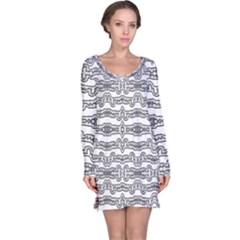 Black And White Tribal Print Pattern Long Sleeve Nightdress by dflcprintsclothing