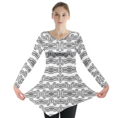 Black And White Tribal Print Pattern Long Sleeve Tunic  by dflcprintsclothing